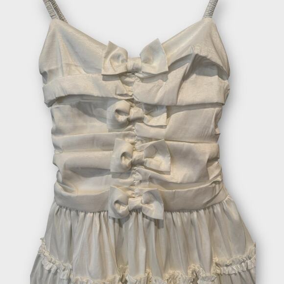 For Love & Lemons Whipped Cream Bow Detail Taffeta Minidress Size Small - Picture 9 of 16